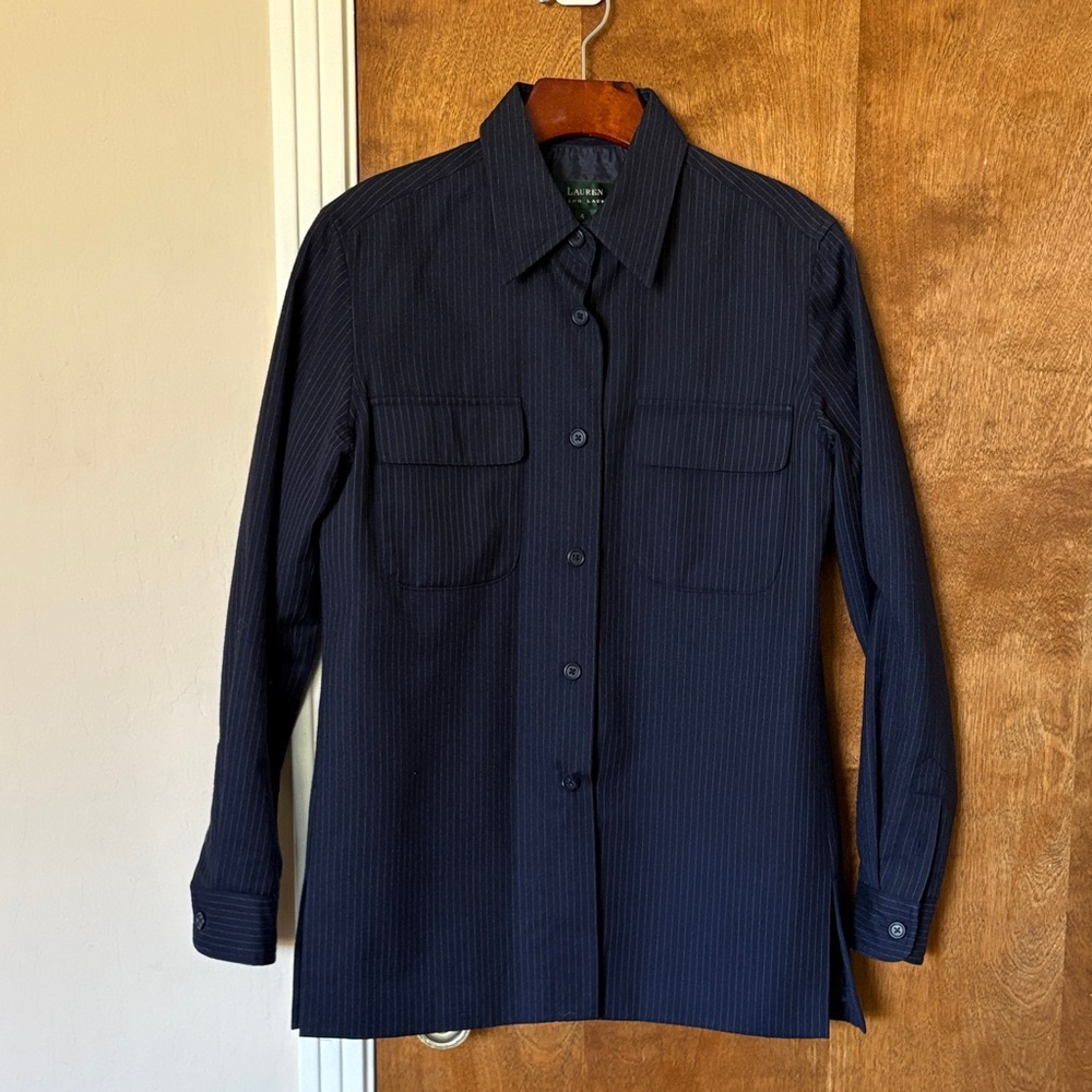 Ralph Lauren Navy Pinstripe Wool Shirt
